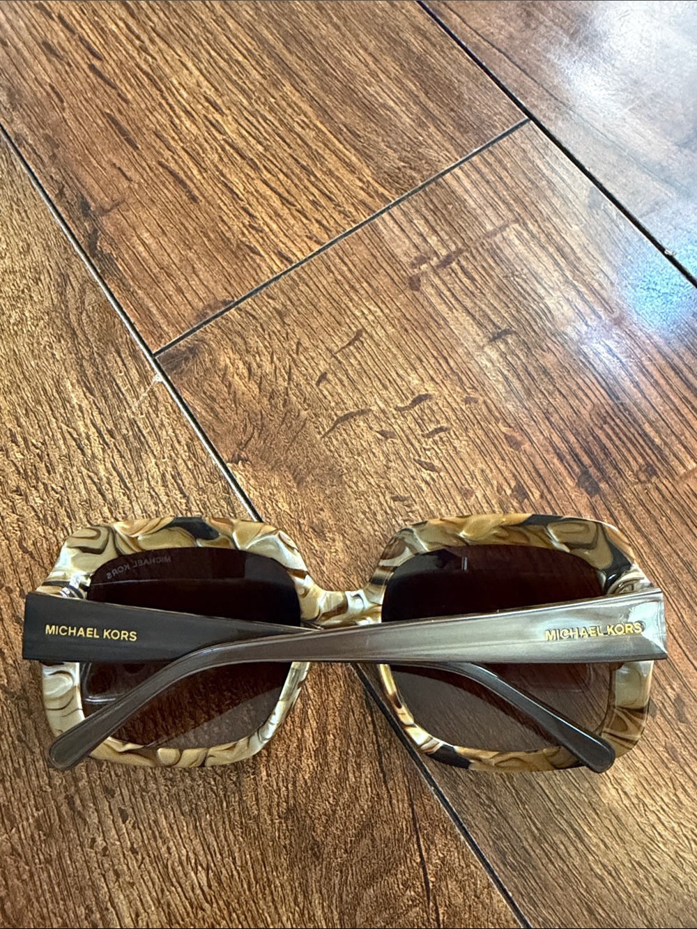 MICHAEL Michael Kors Marbled Cream and Brown Square Sunglasses